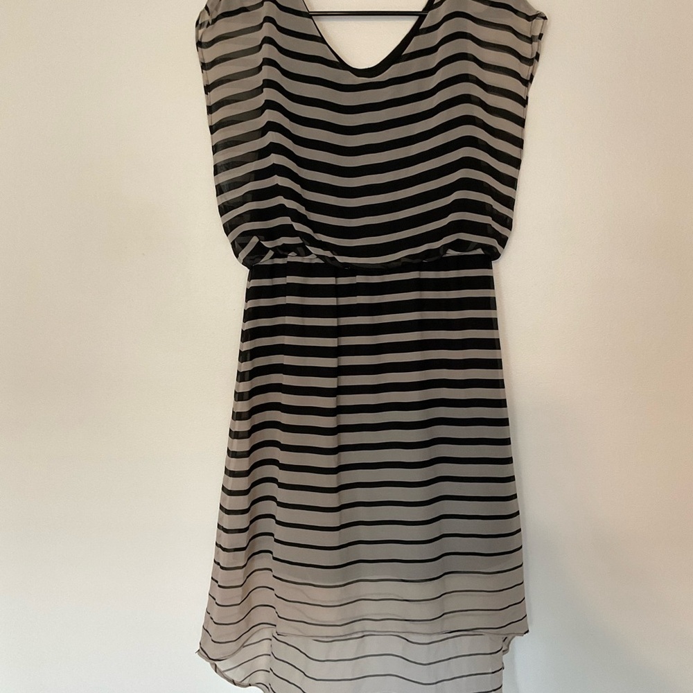 Charming Charlie Black and Tan Striped High-Low Sundress